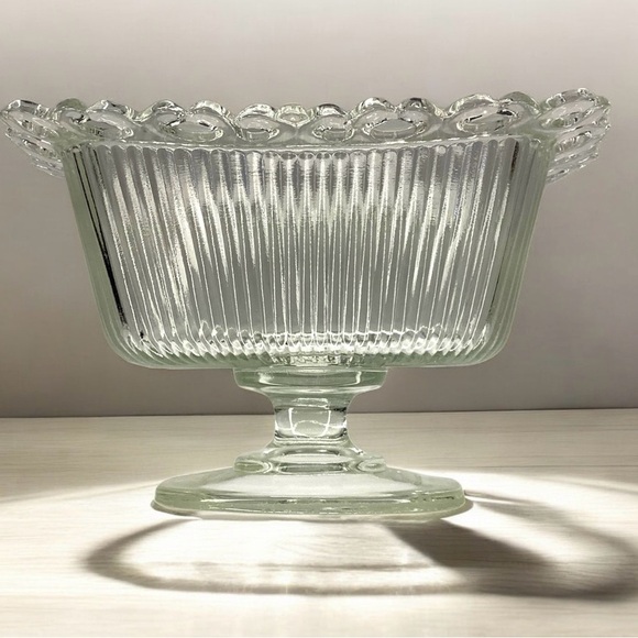 Indiana Glass Imperial Lace Edge Clear Footed Pedestal Candy Dish - Picture 1 of 6